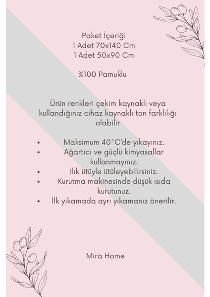 2 Parça Elysium Premium Banyo Havlu Seti Pamuk 70 x 140 cm Yeşil