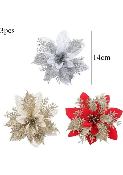 3 Adet Karışık 1 3 Adet Noel Çiçekleri Kırmızı Altın Bling Çiçek Başları Noel Ev Ağacı Süslemeleri Navidad Parti Masa Ayarı Dekor Malzemeleri (Yurt Dışından)