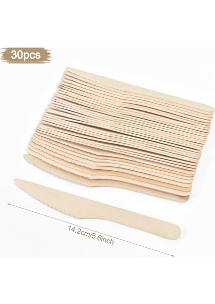 30PCS-BIÇAK-14CM Tek Kullanımlık Tahta Kaşık Çatal Bıçak Çatal Seti Rustik Düğün Doğum Günü Partisi Sofra Dekorasyon Malzemeleri Tatlı Kek Kaşık (Yurt Dışından)
