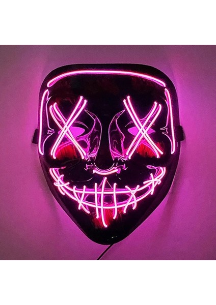 Pembe Neon Işık Led Maske Led Cadılar Bayramı Korkunç Maske Cosplay Parti Maskesi Masquerade Maskeleri Cadılar Bayramı Kostüm Karnaval Glow Parti Sahne