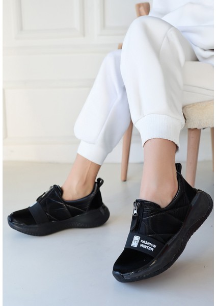 Siyah Paraşüt Siyah Tabanlı Kadın Sneaker Ayakkabı