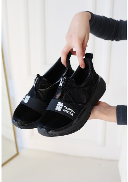Siyah Paraşüt Siyah Tabanlı Kadın Sneaker Ayakkabı