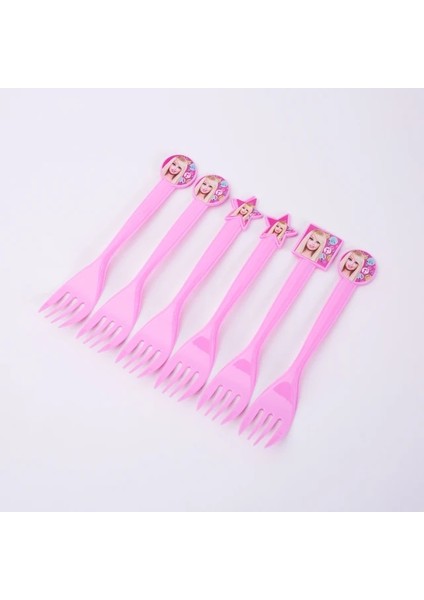 Fork-6pcs Pembe Prenses Kız Doğum Günü Partisi Kağıt Tabaklar Masa Örtüsü Banner Bebek Duş Barbi Süslemeleri Malzemeleri Çocuk Oyuncakları Bebek (Yurt Dışından)