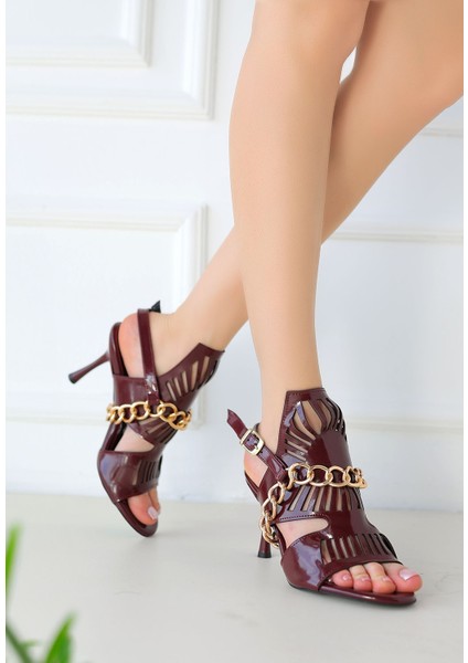 Bordo Rugan Topuklu Kadın Sandalet modelleri