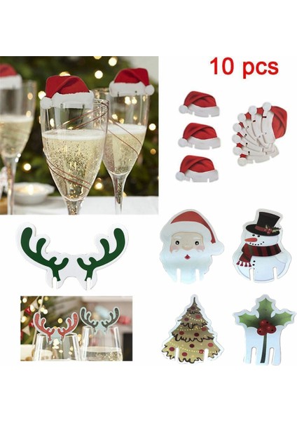 Yeşil Boynuzlar 10 Adet Yeni Noel Süslemeleri Şarap Cam Şapkalar Kart Şampanya Kırmızı Şarap Noel Şapka Kart Dekorasyon Parti Tatil Süslemeleri (Yurt Dışından)