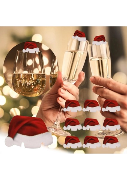 Yeşil Boynuzlar 10 Adet Yeni Noel Süslemeleri Şarap Cam Şapkalar Kart Şampanya Kırmızı Şarap Noel Şapka Kart Dekorasyon Parti Tatil Süslemeleri (Yurt Dışından)