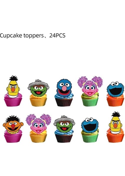 Kek TOPPER-24PCS Susam Sokağı Parti Malzemeleri Elmo Tema Tek Kullanımlık Sofra Fincan Plaka Hediye Çantası Balon Bebek Duş Çocuk Doğum Günü Partisi Dekoru (Yurt Dışından)