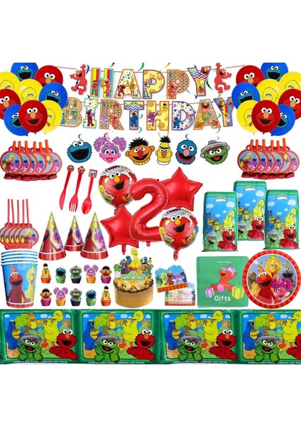 Kek TOPPER-24PCS Susam Sokağı Parti Malzemeleri Elmo Tema Tek Kullanımlık Sofra Fincan Plaka Hediye Çantası Balon Bebek Duş Çocuk Doğum Günü Partisi Dekoru (Yurt Dışından)