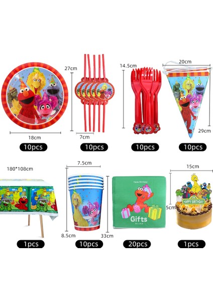 Kek TOPPER-24PCS Susam Sokağı Parti Malzemeleri Elmo Tema Tek Kullanımlık Sofra Fincan Plaka Hediye Çantası Balon Bebek Duş Çocuk Doğum Günü Partisi Dekoru (Yurt Dışından)