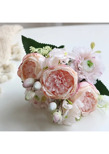 B2 Sıcak Satış 1 Adet/30 cm Gül Pembe Ipek Buket Şakayık Yapay Çiçek 5 Büyük Kafa 4 Küçük Tomurcuk Gelin Düğün Ev Dekorasyon Artifi (Yurt Dışından)