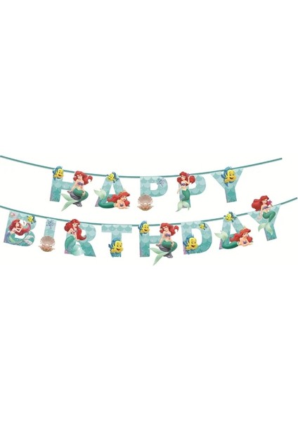 Banner 002 Disney Denizkızı Ariel Prenses Parti Dekor Kız Doğum Günü Sofra Kağıt Tabak Bardak Peçeteler Masa Örtüsü Mutlu Doğum Günü Hediyesi (Yurt Dışından)