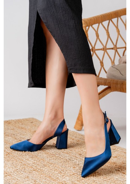 Lacivert | Saten | 34-43 Numara | Topuk Boyu 8 cm | Pad'lı Iç Taban Kadın Topuklu Ayakkabı | Shine