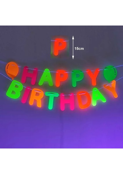 E 30 Parça Glow Parti Neon Malzemeleri Uv Işıkta Glow Mutlu Doğum Günü Pastası Cupcake Toppers Siyah Işık Doğum Günü Partisi Dekorasyon (Yurt Dışından)