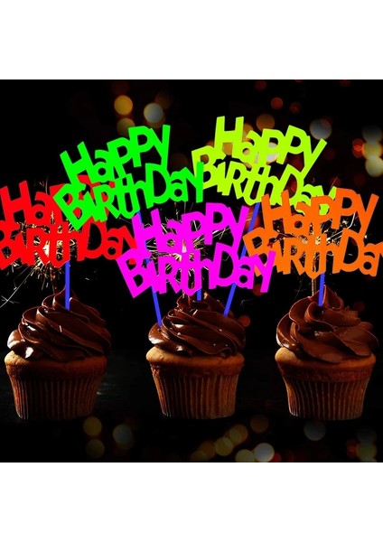 E 30 Parça Glow Parti Neon Malzemeleri Uv Işıkta Glow Mutlu Doğum Günü Pastası Cupcake Toppers Siyah Işık Doğum Günü Partisi Dekorasyon (Yurt Dışından) fiyatları