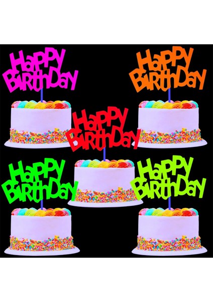 E 30 Parça Glow Parti Neon Malzemeleri Uv Işıkta Glow Mutlu Doğum Günü Pastası Cupcake Toppers Siyah Işık Doğum Günü Partisi Dekorasyon (Yurt Dışından) fırsatları