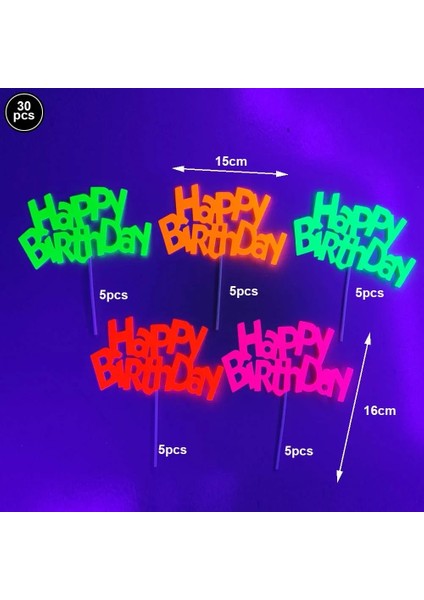 E 30 Parça Glow Parti Neon Malzemeleri Uv Işıkta Glow Mutlu Doğum Günü Pastası Cupcake Toppers Siyah Işık Doğum Günü Partisi Dekorasyon (Yurt Dışından) indirimleri