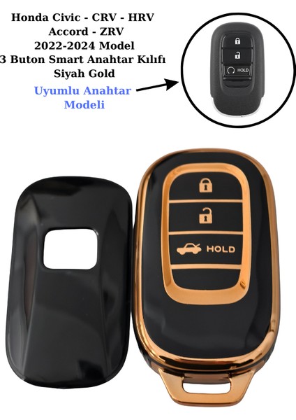 Honda Zr-V Smart Anahtar Kılıfı Siyah Gold 2022-2024