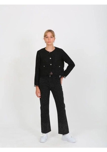 Kız Çocuk Siyah Simli Tüvit Ceket