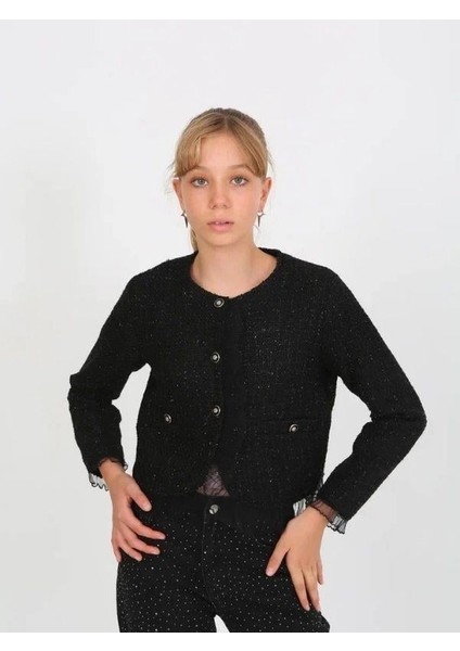 Kız Çocuk Siyah Simli Tüvit Ceket fiyatları