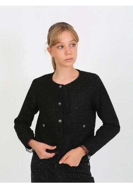 Kız Çocuk Siyah Simli Tüvit Ceket modelleri