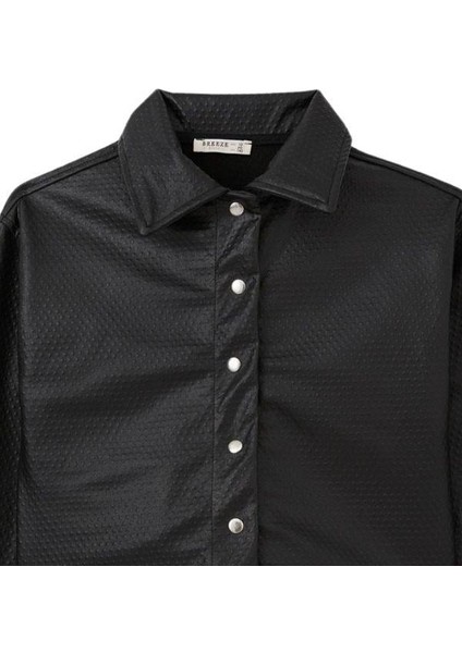 Kız Çocuk Kabartma Desenli Çıtçıtlı Deri Ceket modelleri