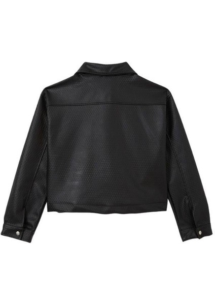 Kız Çocuk Kabartma Desenli Çıtçıtlı Deri Ceket indirimleri