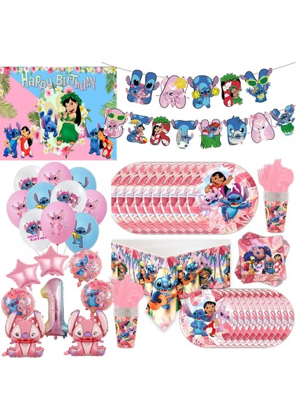 10 Adet Kaşık Pembe Lilo ve Stitch Tema Doğum Günü Partisi Dekorasyon Kağıdı Sofra Fincan Plaka Balon Arka Plan Çocuklar Için Bebek Duş Malzemeleri (Yurt Dışından)