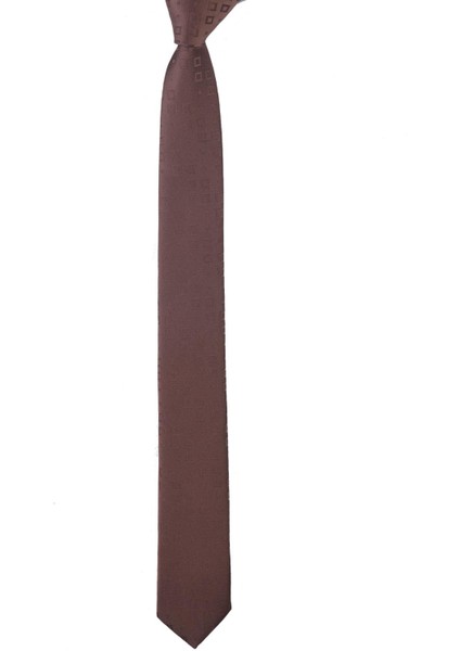 Dar Kesim Kahverengi Desenli Slim 6 Cm. Hand Made Kravat