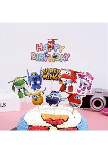 Kek Topper-1 Takım Süper Kanatları Çocuk Doğum Günü Partisi Dekorasyon Tek Kullanımlık Plaka Jett Alüminyum Film Balon Karikatür Jet Uçağı Bebek Duş Malzemeleri (Yurt Dışından)