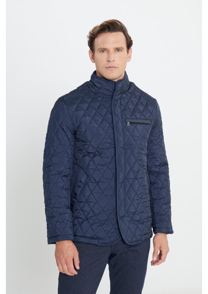 Standart Fit Erkek Overcoat Uzun Kol Dik Yaka Desenli Midi Kesim modelleri