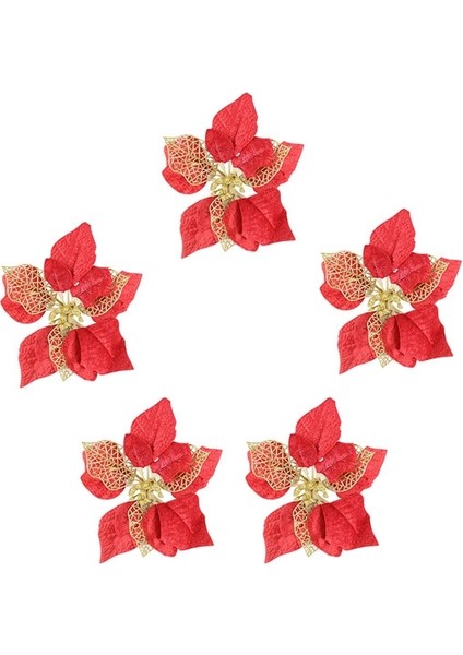 Style-E3 5 Adet 14 cm Yapay Noel Çiçekleri Altın Gümüş Kırmızı Yapay Çiçek Başları Noel Yeni Yıl 2023 Dekor Için Noel Ağacı Çiçekler (Yurt Dışından)