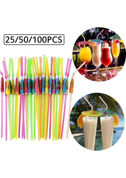 B01 100 Adet 25/50/100 Adet Şemsiye Kokteyl Içme Tek Kullanımlık Pipet Hawaii Parti Facvor Suyu Şemsiye Pipetler Bar Yaz Ev Dekor (Yurt Dışından)