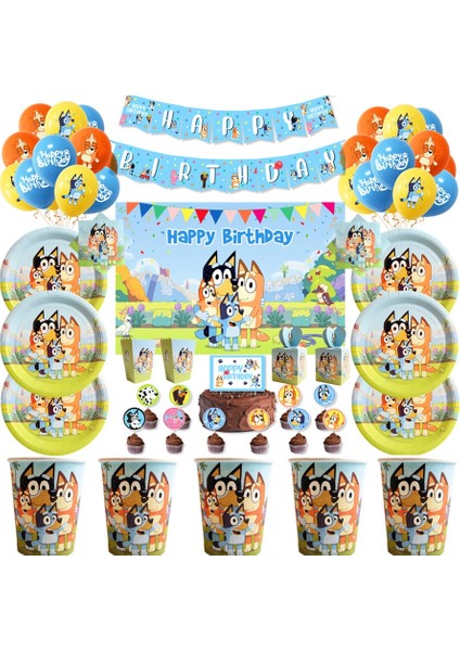 Balonlar-12 Adet Sıcak Karikatür Mavi Blueyes Tema Doğum Günü Partisi Süslemeleri Çocuklar Tek Kullanımlık Sofra Seti Bebek Duş Mavi Parti Dekor Malzemeleri (Yurt Dışından) fiyatları