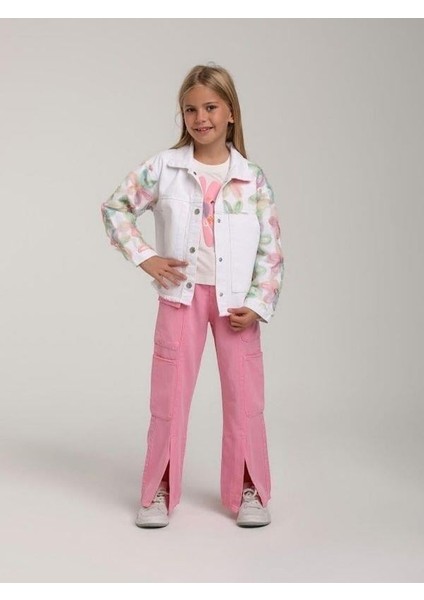 Kız Çocuk Tasarım Çiçekli Kot Ceket