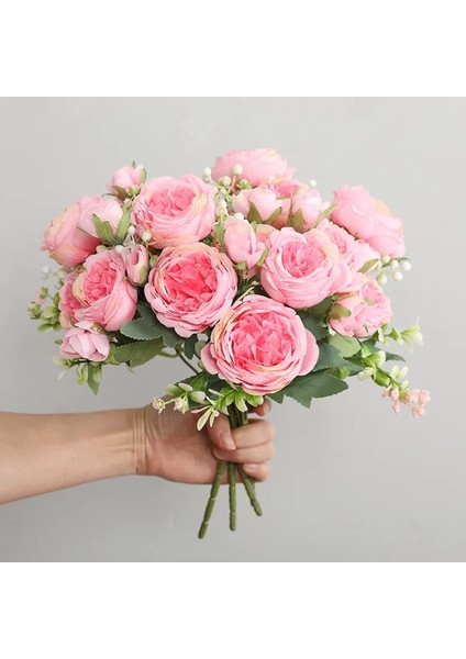 Uzunluk 60 cm 1 Adet Sıcak Satış 1 ADET/30 cm Gül Pembe Ipek Buket Şakayık Yapay Çiçek 5 Büyük Kafa 4 Küçük Tomurcuk Gelin Düğün Ev Dekorasyonu Yapay (Yurt Dışından)