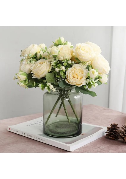 Uzunluk 60 cm 1 Adet Sıcak Satış 1 ADET/30 cm Gül Pembe Ipek Buket Şakayık Yapay Çiçek 5 Büyük Kafa 4 Küçük Tomurcuk Gelin Düğün Ev Dekorasyonu Yapay (Yurt Dışından)