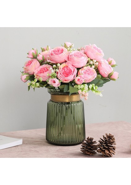 Uzunluk 60 cm 1 Adet Sıcak Satış 1 ADET/30 cm Gül Pembe Ipek Buket Şakayık Yapay Çiçek 5 Büyük Kafa 4 Küçük Tomurcuk Gelin Düğün Ev Dekorasyonu Yapay (Yurt Dışından)