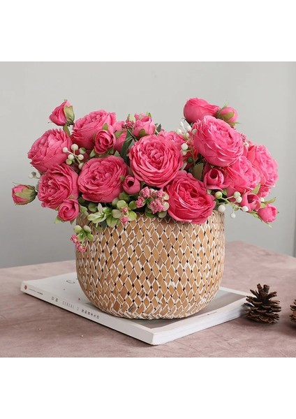 Uzunluk 60 cm 1 Adet Sıcak Satış 1 ADET/30 cm Gül Pembe Ipek Buket Şakayık Yapay Çiçek 5 Büyük Kafa 4 Küçük Tomurcuk Gelin Düğün Ev Dekorasyonu Yapay (Yurt Dışından)