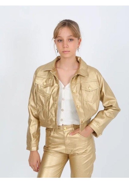 Kız Çocuk Gold Deri Ceket