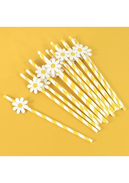 C 20 Adet 10/20/30 Adet Papatya Çiçek Kağıt Payet Tek Kullanımlık Pipet Papatya Doğum Günü Partisi Düğün Dekorasyon Malzemeleri Bebek Duş (Yurt Dışından)