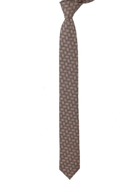 Dar Kesim Bej - Siyah Desenli Slim 6 Cm. Hand Made Kravat