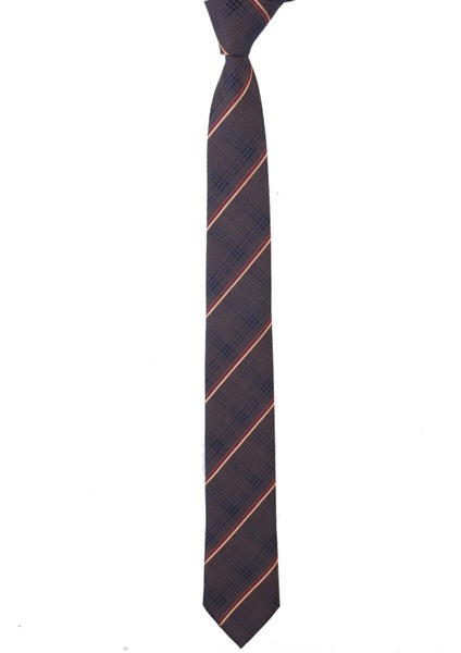 Dar Kesim Slim Kahve - Sarı Çizgili 6 Cm. Hand Made Kravat