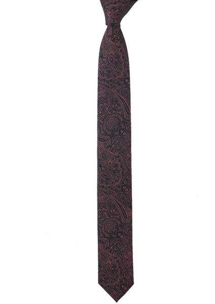 Dar Kesim Füme - Pembe Şal Desen Slim 6 Cm. Hand Made Kravat