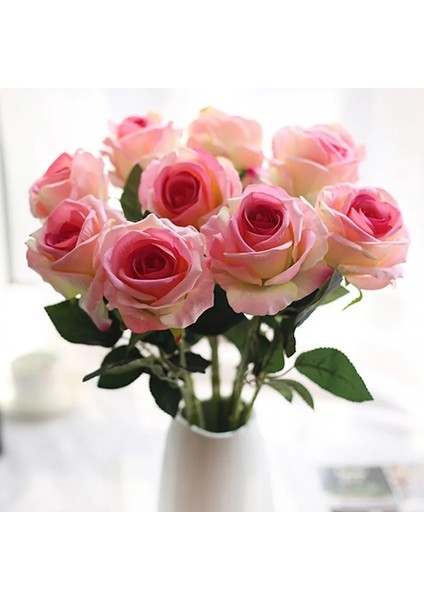 Açık Pembe 5 Adet 51 cm Uzun Şube Çiçek Buketi Güzel Beyaz Ipek Güller Yapay Çiçekler Düğün Ev Masa Dekor Sahte Çiçek Düzenlemek (Yurt Dışından)