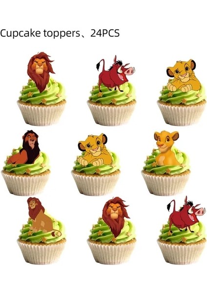 24 Adet Kek Topper Simba Doğum Günü Kral Aslan Parti Malzemeleri Kek Topper Banner Lateks Balon Çocuklar Için Bebek Duş Aslan Kral Paskalya Süslemeleri (Yurt Dışından)