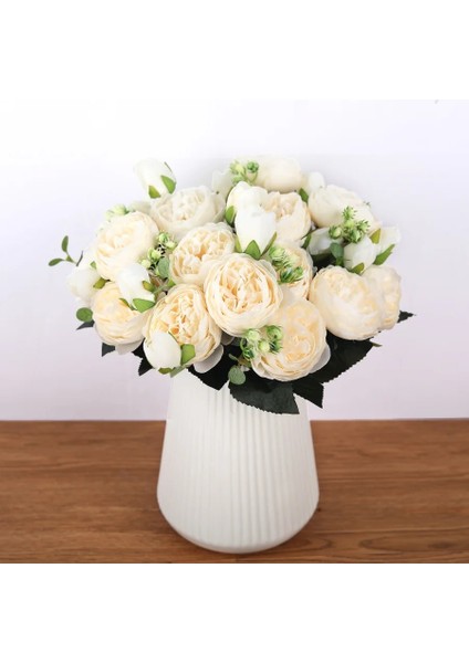 Kırmızı 30 cm Gül Pembe Ipek Buket Şakayık Yapay Çiçekler 5 Büyük Kafalar 4 Küçük Tomurcuk Gelin Düğün Ev Dekorasyon Sahte Çiçekler Sahte (Yurt Dışından)