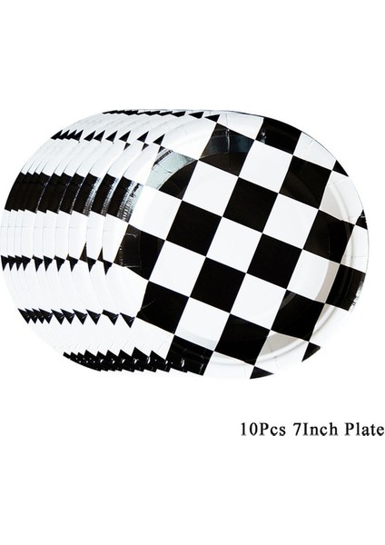 Plate-7inch Beyaz Damalı Bayrak Masa Örtüsü Tek Kullanımlık Masa Örtüsü Plaka Bardak Balonlar Yarış Parti Süslemeleri Çocuk Doğum Günü Parti Malzemeleri (Yurt Dışından)