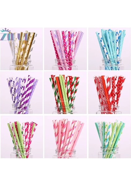Pembe Zilue 25 Adet/paket Renkli Chevron Çizgili Polka Dot Yıldız Kağıt Saman Içecek Suyu Doğum Günü Partisi Bebek Duşları Restoran Malzemeleri (Yurt Dışından) fiyatları