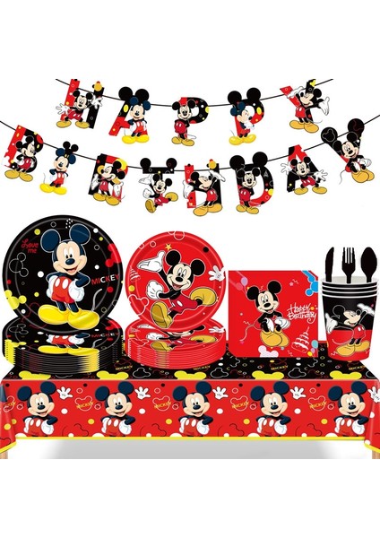 Kırmızı Hediye Çantası-6 Adet Mickey Mouse Doğum Günü Partisi Malzemeleri ve Süslemeleri Mickey Mouse Parti Malzemeleri Banner Plaka Balonları ile 10 Konuğa Hizmet Vermektedir (Yurt Dışından)