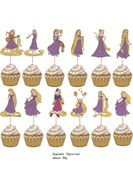 Cupcake 12 Adet Anime Tangled Rapunzel Tema Parti Malzemeleri Sofra Kağıt Bardak Tabak Peçete Bayrağı Bebek Duş Balonlar Doğum Günü Partisi Dekorasyon (Yurt Dışından)